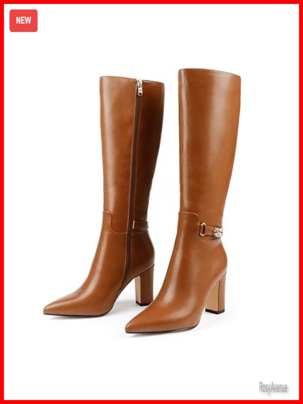 Faux Leather Knee High Block Heel Pointed Toe Tall Boots
